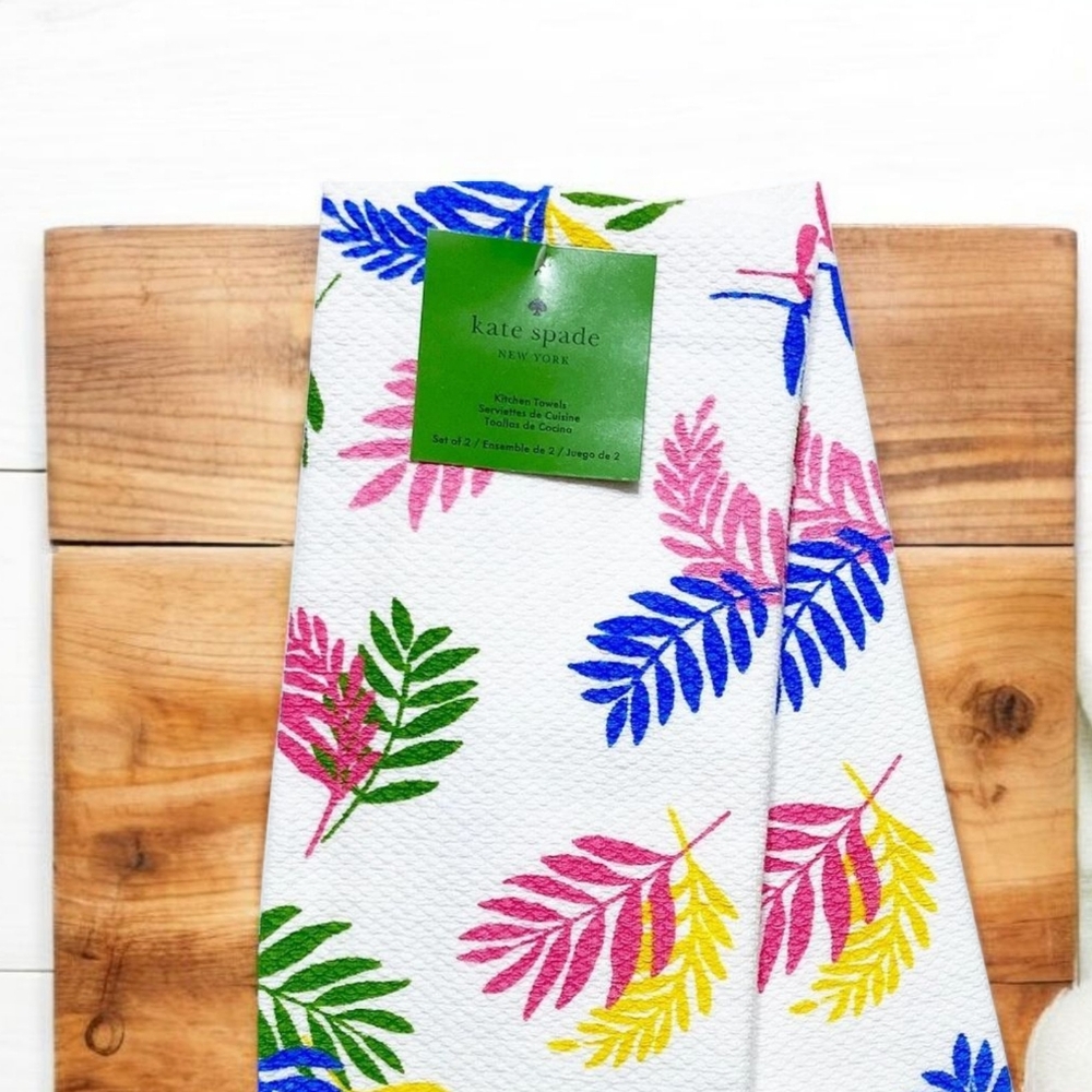 Kate Spade Kitchen Towels Set of 2 – Colorful Leaf Print, NWT
